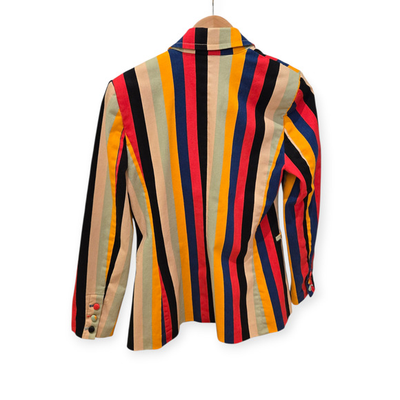 Alice + Olivia Breann Denim Boheme Striped Multi Fitted Blazer Jacket Size 4 - Picture 4 of 15